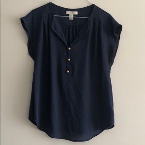 Navy blue blouse with gold buttons